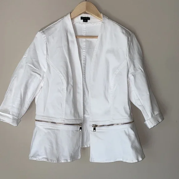 New Directions Petite White Jean Blazer w/ Zipper Accents Size Petite L - Picture 5 of 10